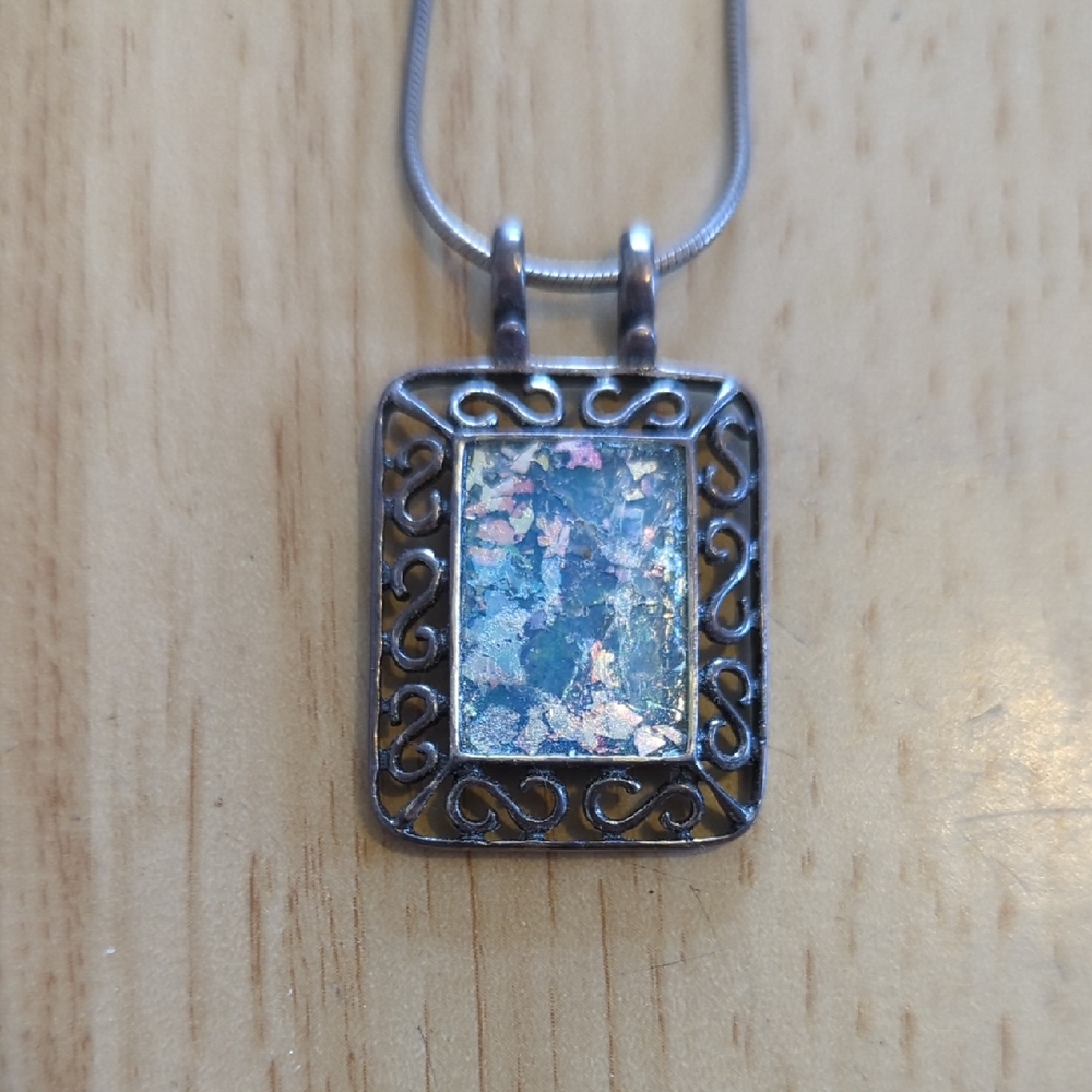 Roman Glass Sterling Silver Pendant Necklace